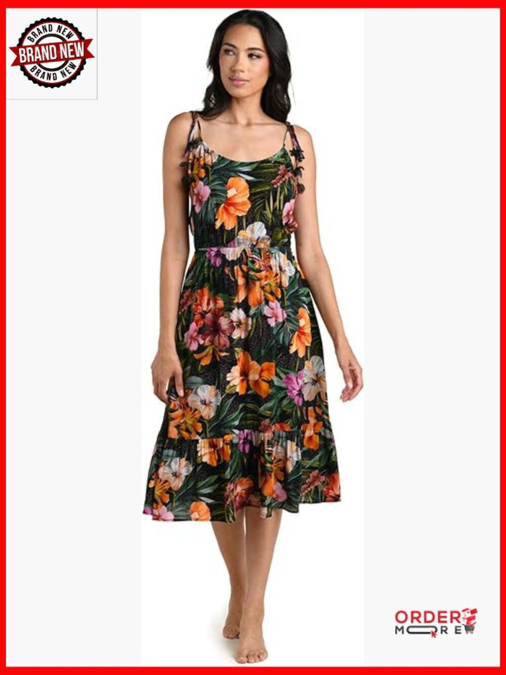 Midi Dress Swimsuit Cover Up with Tassel Ties & Pockets